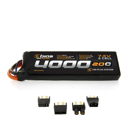 Bias LiPo Battery for Traxxas Slash 1:10 20C 7.4 4000mah 2S with UNI (Best Lipo Battery For Traxxas Slash)