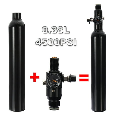 - 0.38 Liter CO2 Re-fillable Heavy Duty Aluminum Tank Air Bottle With 4500 PSI Regulator Training For Paintball PCP Camping Equipment
