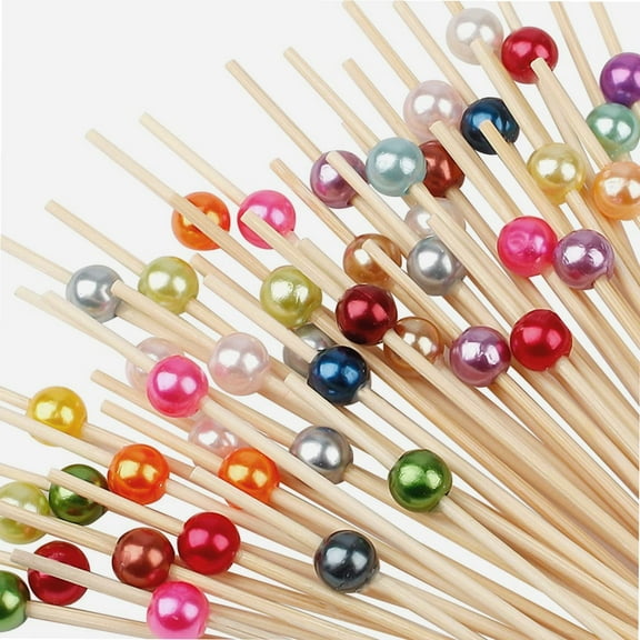 Cocktail Picks - 100 Counts Fancy Toothpicks for Appetizers, Long Decorative Bamboo Skewers for Food Drinks, Holiday Wooden Sticks for Party