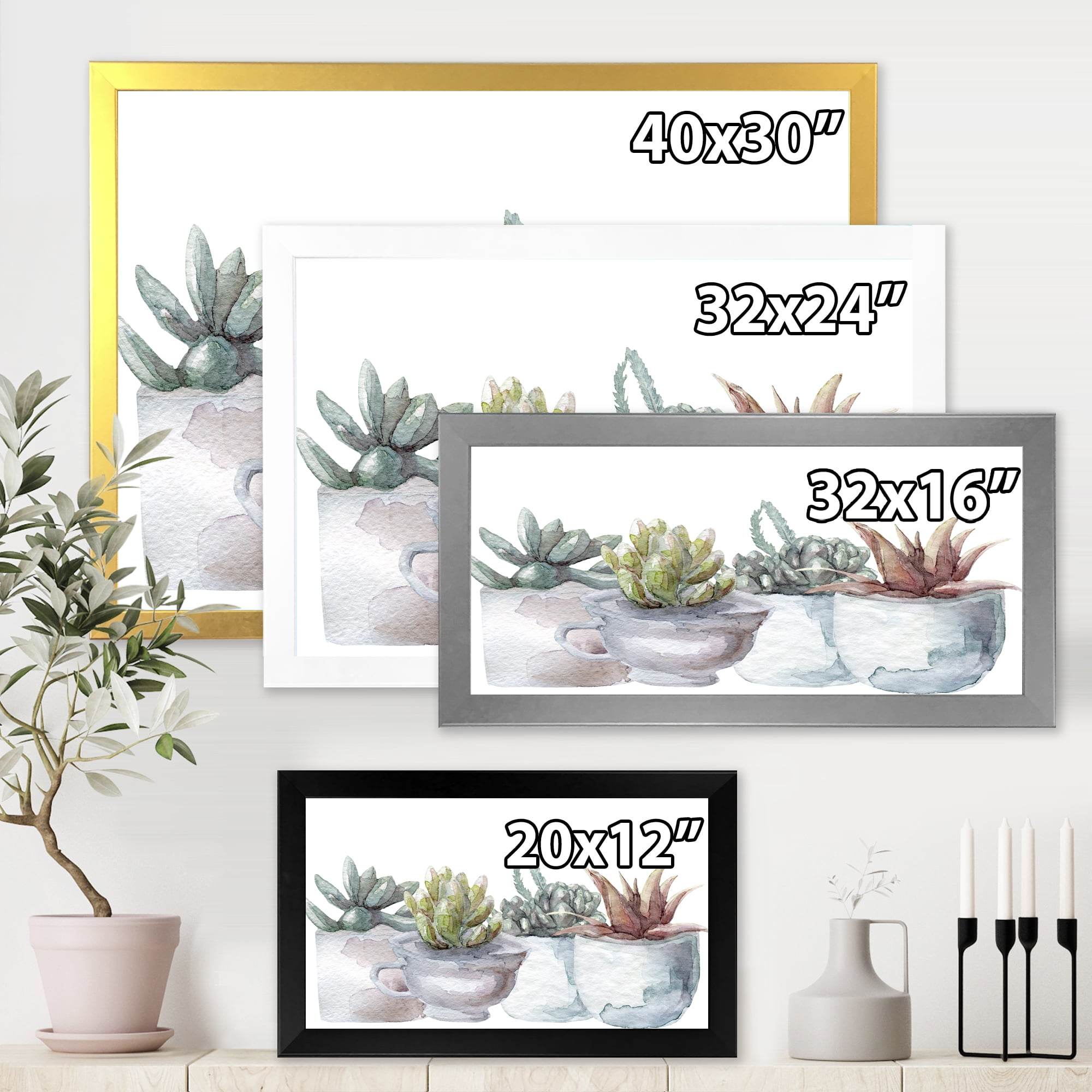 Designart 'Succulent and Cactus House Plants IV' Farmhouse Framed Art Print