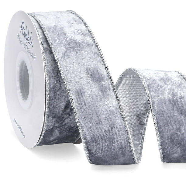 Cinta decorativa de terciopelo Ribbli alambrada de 3,8 cm x 9,1 m, color plateado
