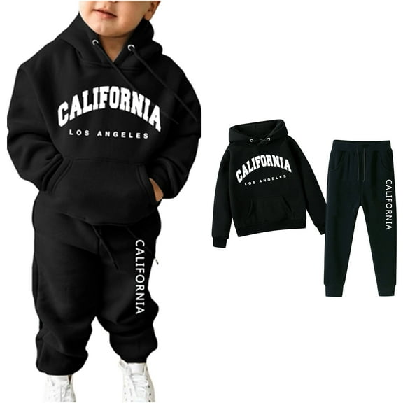 LIUYUNNN Kids Boys Girls Sweatsuit Set 2PC Long Sleeve Pullover Black Letter California Tracksuit Hoodie Sweatpants Set Fall Winter Clothes Boy Clothes 6-7 Years Boys Girls Autumn and Winter Outfits