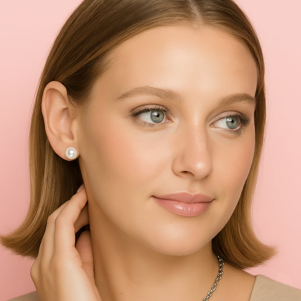Kezef 5.5mm Genuine White Freshwater Cultured Pearl Stud Earrings for Women with Rhodium-Plated 925 Sterling Silver Posts