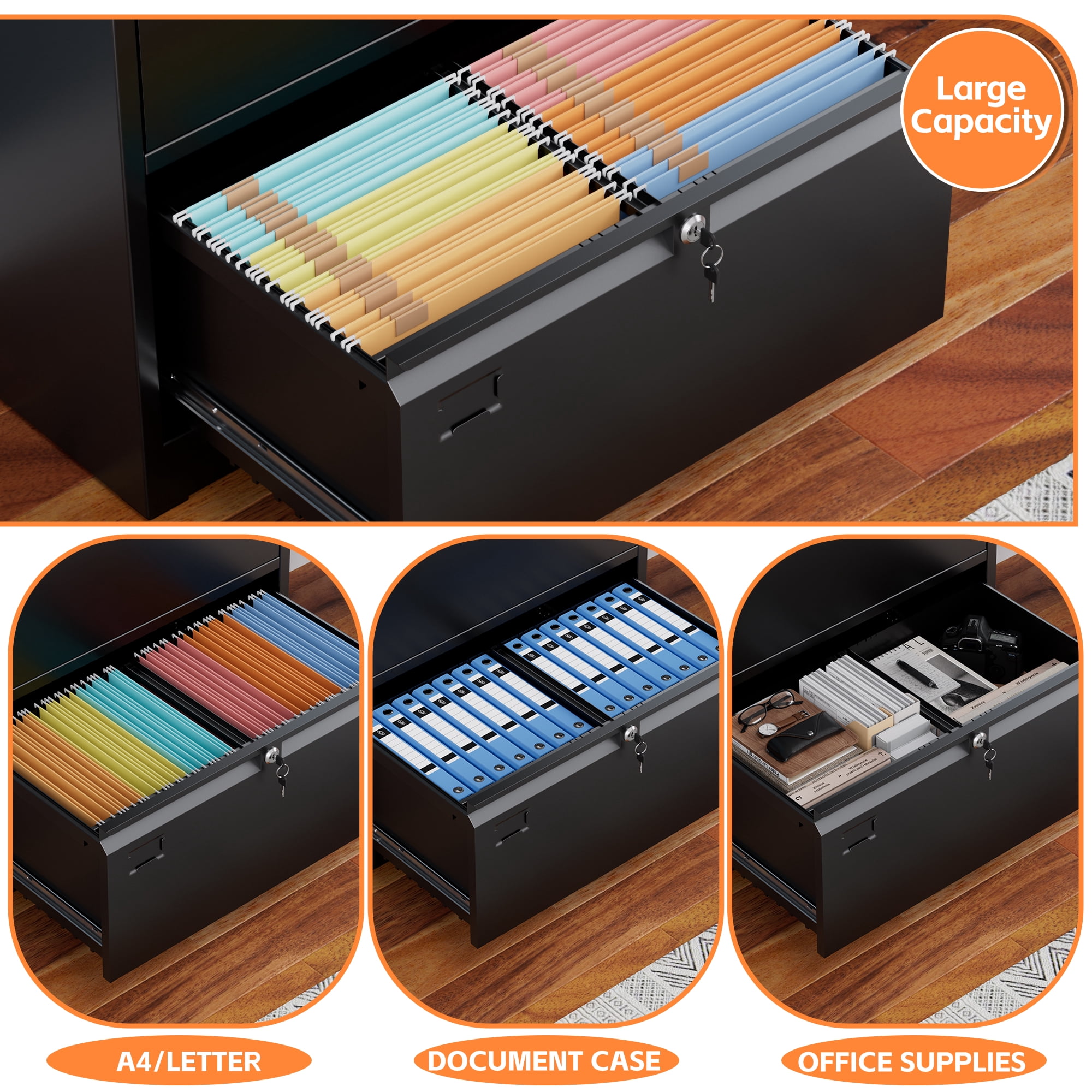 SUPEER 3 Drawers Metal Lateral File Storage Cabinet with 3 Individual Locks and Hanging Folders for Letter/Legal A4 Size, Wide File Storage Cabinet for Home Office School, Assembly Required