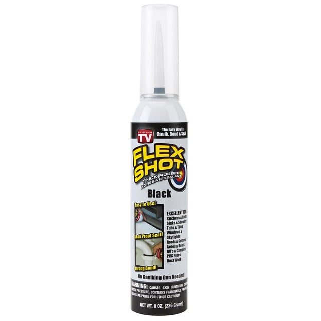 Flex Shot Black Thick Rubber Adhesive Sealant Caulk Bond Seal 8 Oz