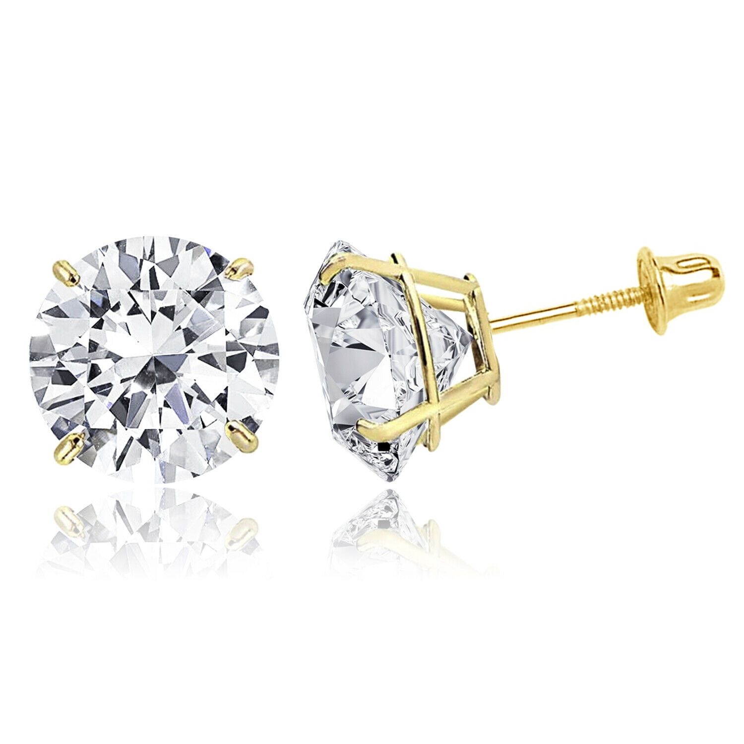 14k Yellow Gold Princess Square Solitaire Basket Set Stud Earrings with Push Back 5 Different Size Available 