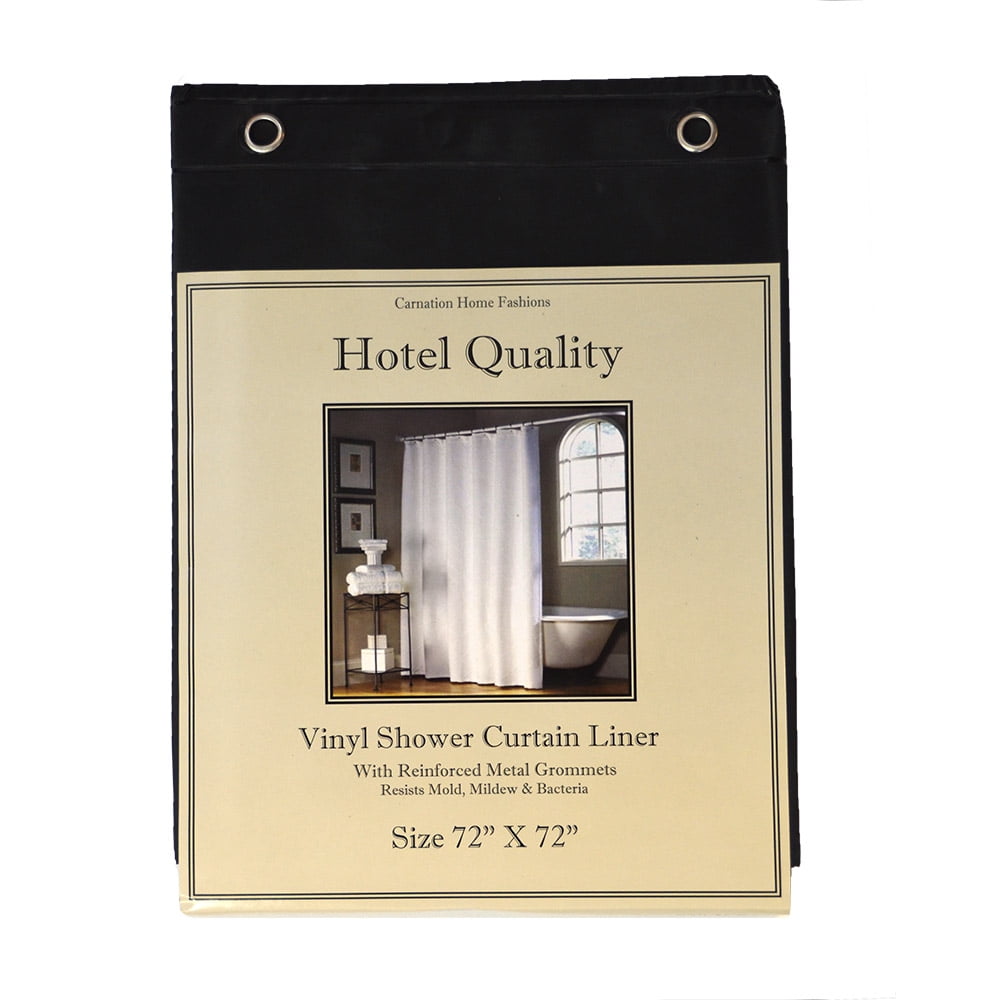 Black Vinyl Shower Curtain Liner; Hotel Weight 8 Gauge, Metal Grommets