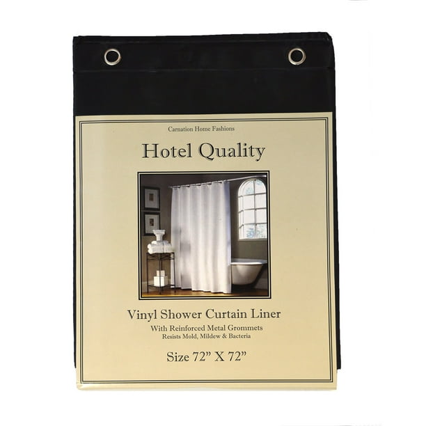 Black Vinyl Shower Curtain Liner; Hotel Weight 8 Gauge, Metal Grommets