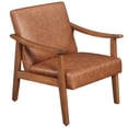 thumbnail image 1 of Yaheetech Mid-Century Modern Faux Leather Accent Chair with Solid Wood Legs, Light Brown, 1 of 7