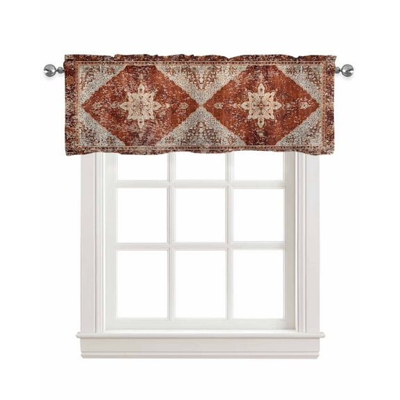 Retro Brown Linen Curtain Valance for Bedroom/Bathroom/Kitchen/Office/Living/Dining Room Window,Boho Western Modern Geometric Abstract Art Rod Pocket Topper Decorative Cafe Drapes Panel 42"x12"