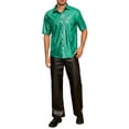 thumbnail image 2 of Camisas INSPIRE CHIC para hombres, de manga corta, con botones, para discotecas, fiestas y promociones, camisa brillante de disco de los 70, XL verde, 2 of 4