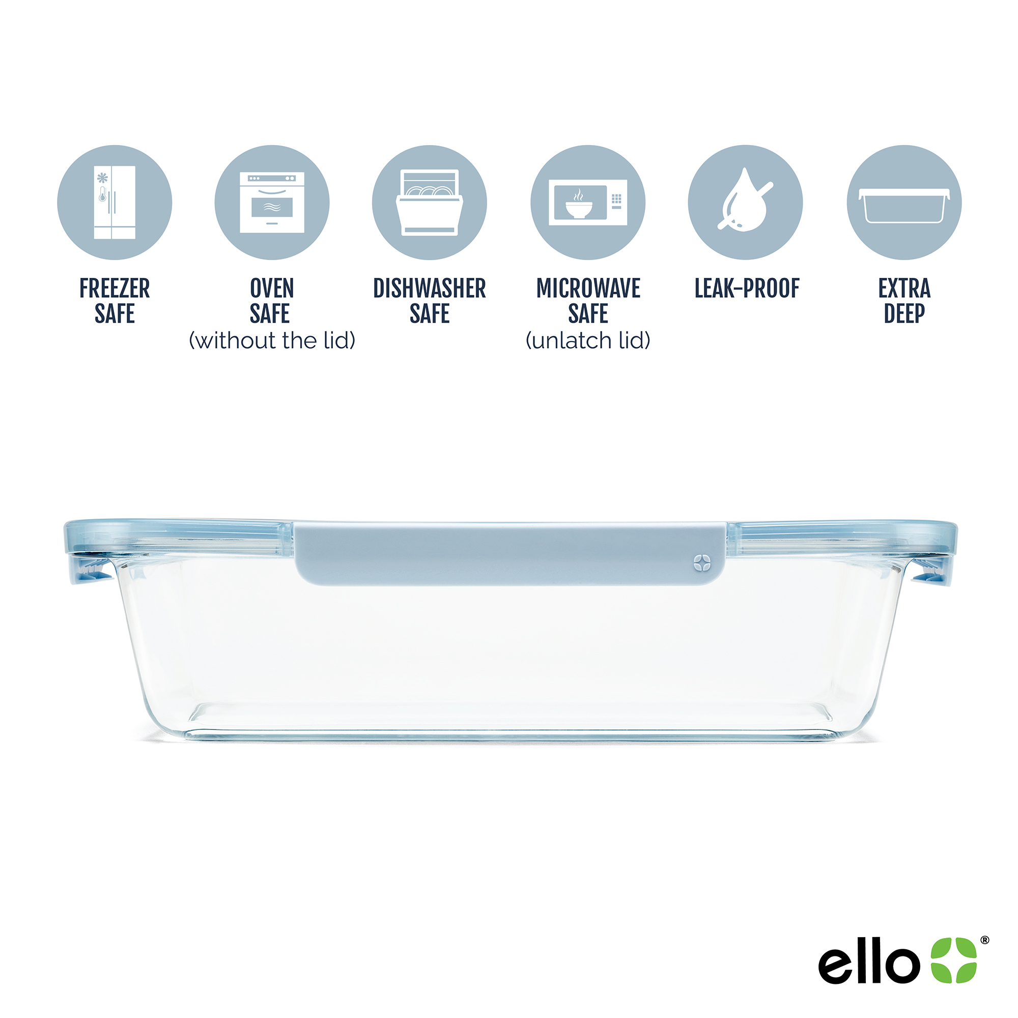 Ello Color Lock 9x13 Glass Baking Dish with Lid, Windy Blue photo 3