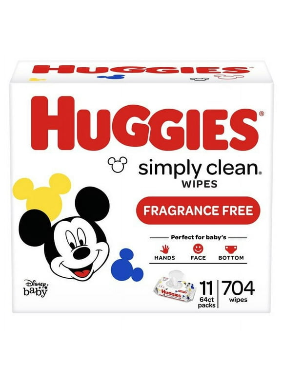 Huggies Simply Clean Fresh Baby Wipes, Unscented, 11 Flip-Top Packs (704 Total Wipes)