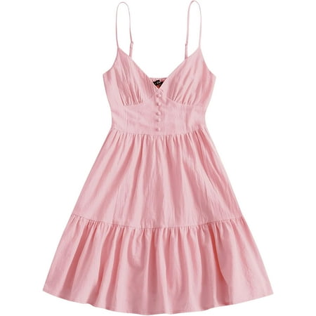 

ZAFUL Women s Casual V Neck Summer Mini Dress Spaghetti Strap A-Line Short Dresses Backless Solid Color Sundress