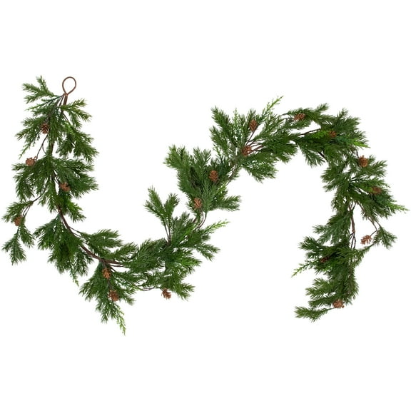 Northlight Real Touch™️ Cypress and Pinecone Artificial Christmas Garland - 6' x 8" - Unlit