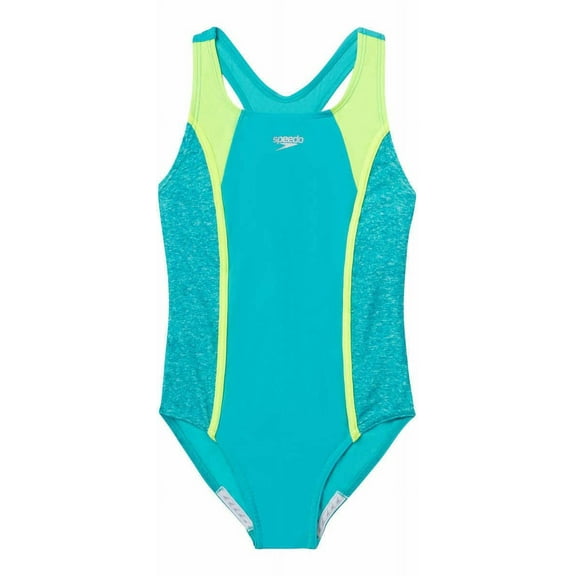 Speedo Girls Racerback Sport Splice One Piece Swimsuit (US, Alpha, Small, Regular, Turkish Sea Blue/Neon Light Green)