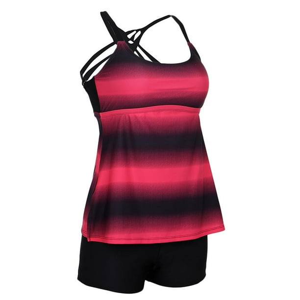 2x Tankini Rayas Grande Tamaño Top Boardshorts de Ropa de Moda , Rosa, L BLESIY traje de baño tankini para mujer