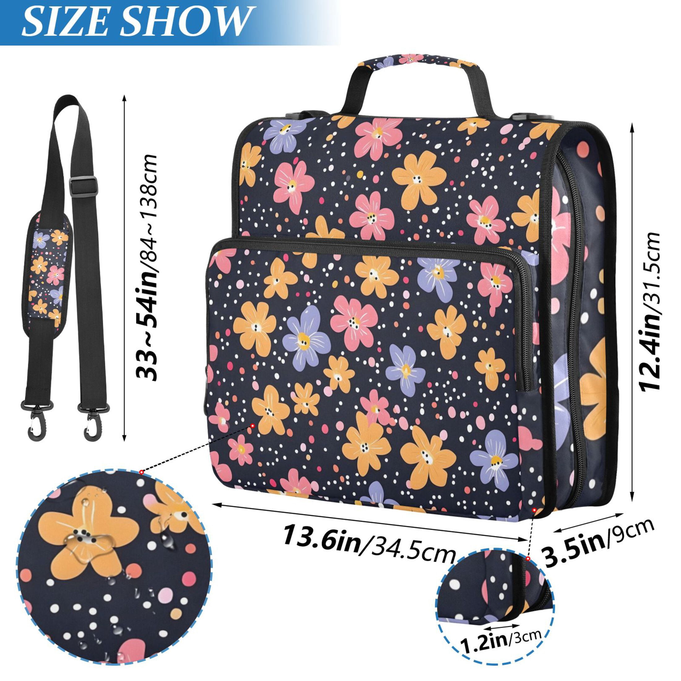 3 Ring Zipper Binder with Shoulder Strap Waterproof Trapper Keeper 2 Inch D-Ring 500 Sheets Capacity Cartoon Flowers and Dots
