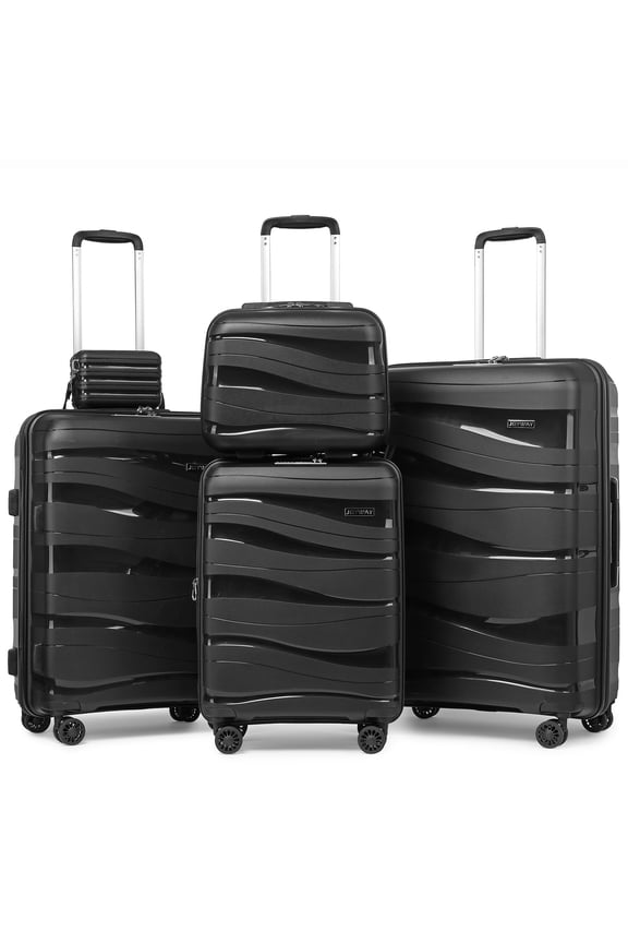 5-Piece Luggage Set PP Hardshell Spinner Suitcase with TSA Lock - (Expandable Carry-On 20 Inch) (24 Inch 28 Inch) for School, Travel, Weekend - Black
