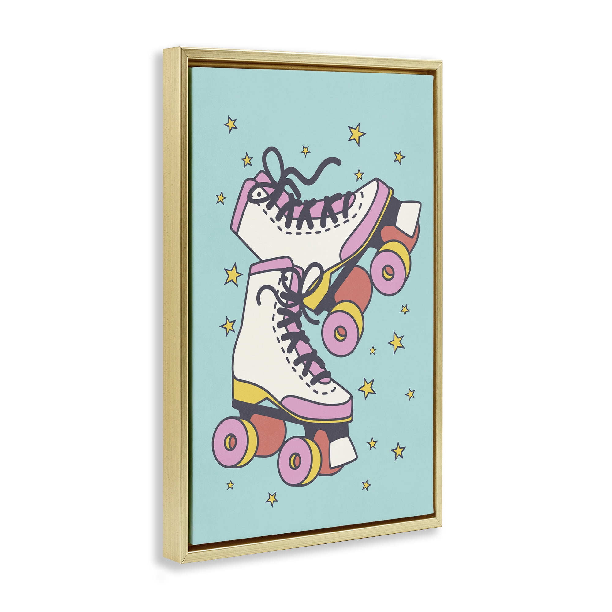 Stupell Industries Vintage Roller Skates Novelty & Humor Painting Gold Floater Framed Canvas Art Print Wall Art, 17 x 25