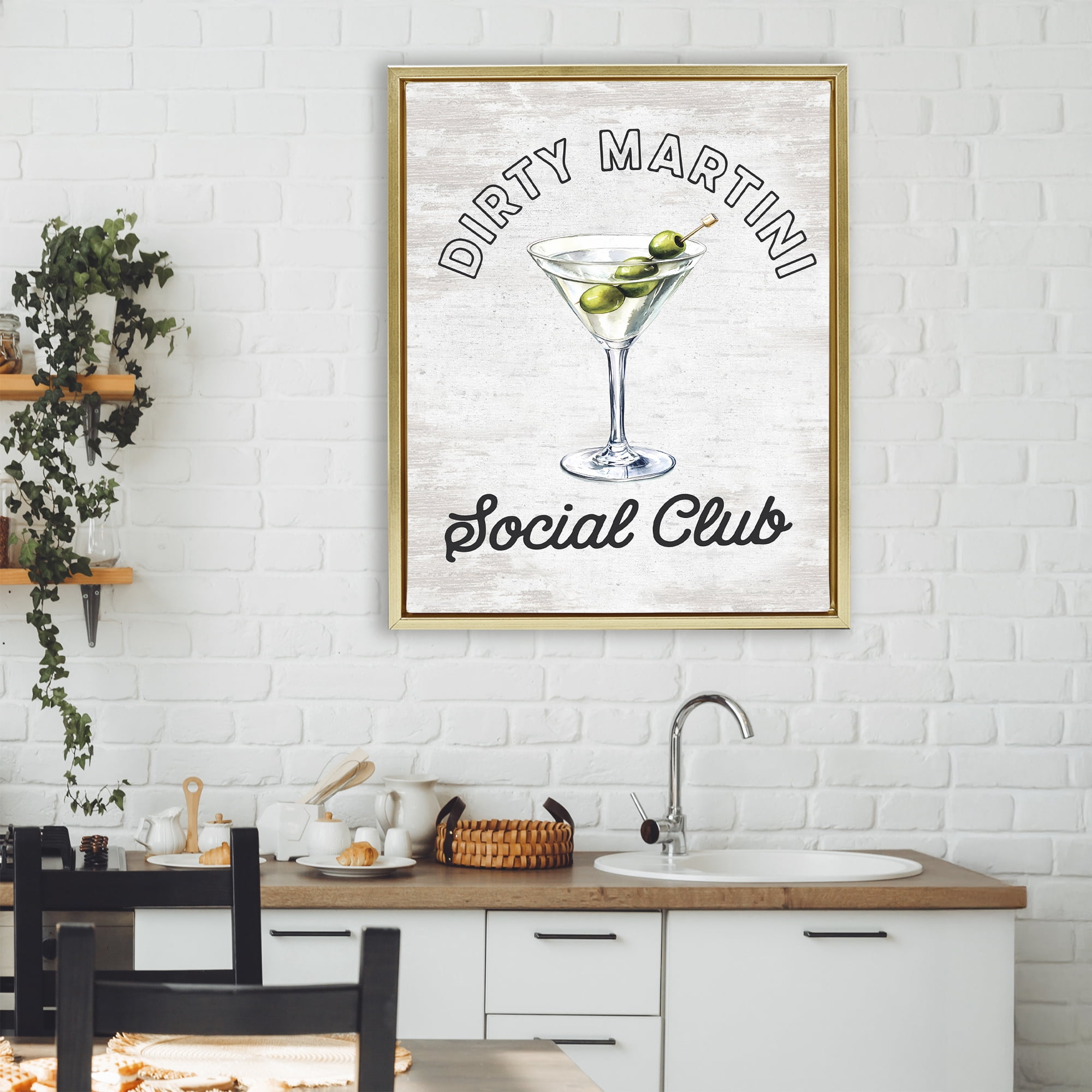 Stupell Industries Dirty Martini Social Club Gold Framed Floater Canvas Wall Art, design by Lettered and Lined