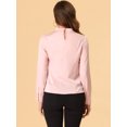 thumbnail image 4 of Blusa de manga de soplo fruncida plisada con cuello alto drapeado suave sedoso Allegra K Rosa S, 4 of 5