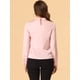 thumbnail image 4 of Blusa de manga de soplo fruncida plisada con cuello alto drapeado suave sedoso Allegra K Rosa S, 4 of 5