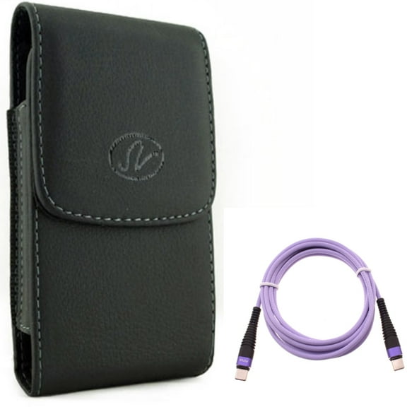 For Galaxy A54 /A53 /A33 - Case Belt Clip w Purple 10ft PD Cable, Leather Holster Cover, Type-C to USB-C Fast Charger Cord Extra Long for Samsung Galaxy A54 /A53 /A33 5G