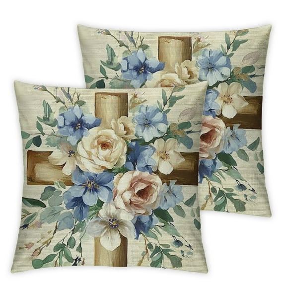 Some Bunny Loves You Easter Christian Decorative Throw Pillow Covers, Religious Cross Rabbit This is Us Blue Outdoor Home Decor, Spring Bless This Home Flower Couch Cushion Case