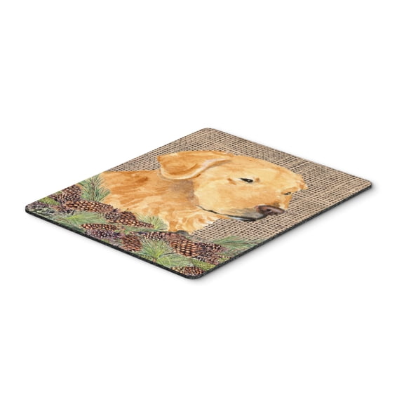 "Golden Retriever on Faux Burlap with Pine Cones Mouse Pad Hot Pad or Trivet"