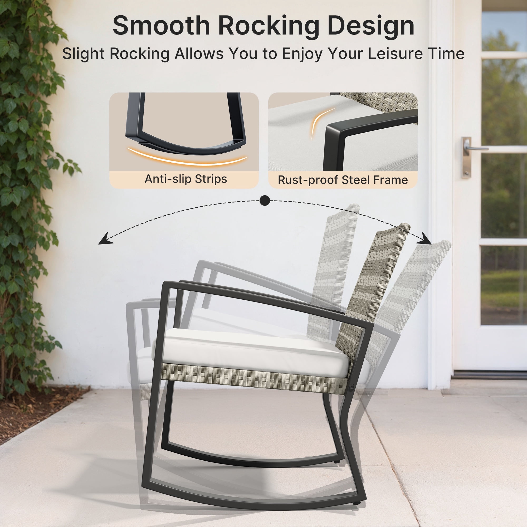 Asofer Patio Furniture Set, Rattan Rocking Chair with Coffee Table, for Bistro, Conversation, Garden, Balcony, Backyard, Mixed Color