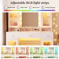 thumbnail image 4 of Tomnk 43" Makeup Vanity Desk with Mirror, RGB Lights, Glass Top, 4 Cabinets, Power Outlet, White, 4 of 8