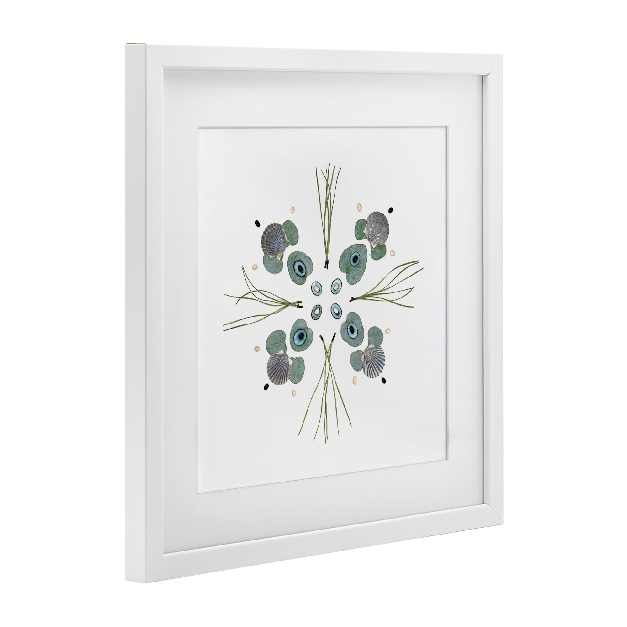 Stupell Industries Seashell & Leaf Symmetry White Framed Print Under Glass, design by Beth Adoette