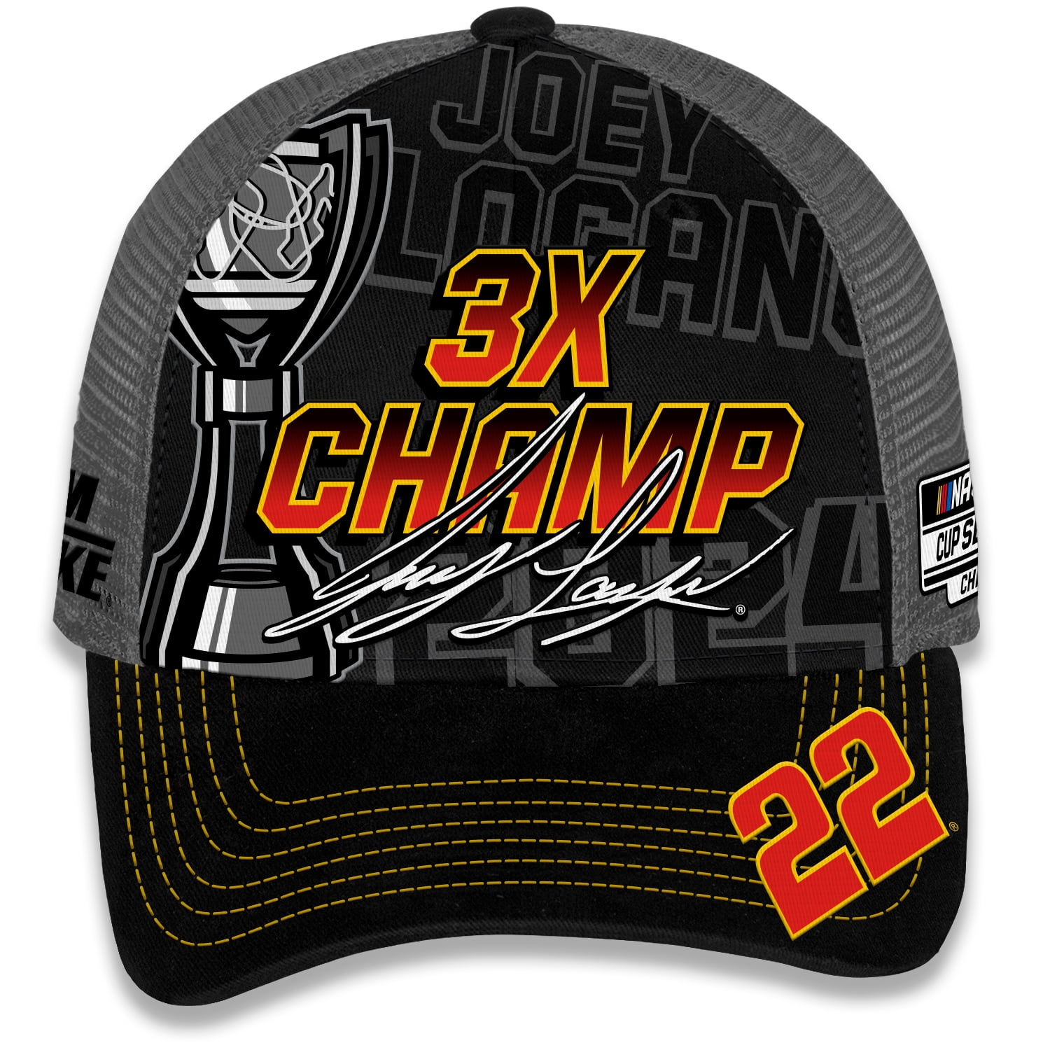 Men's Checkered Flag Sports Black Joey Logano 2024 NASCAR Cup Series Champion Trophy Adjustable Hat