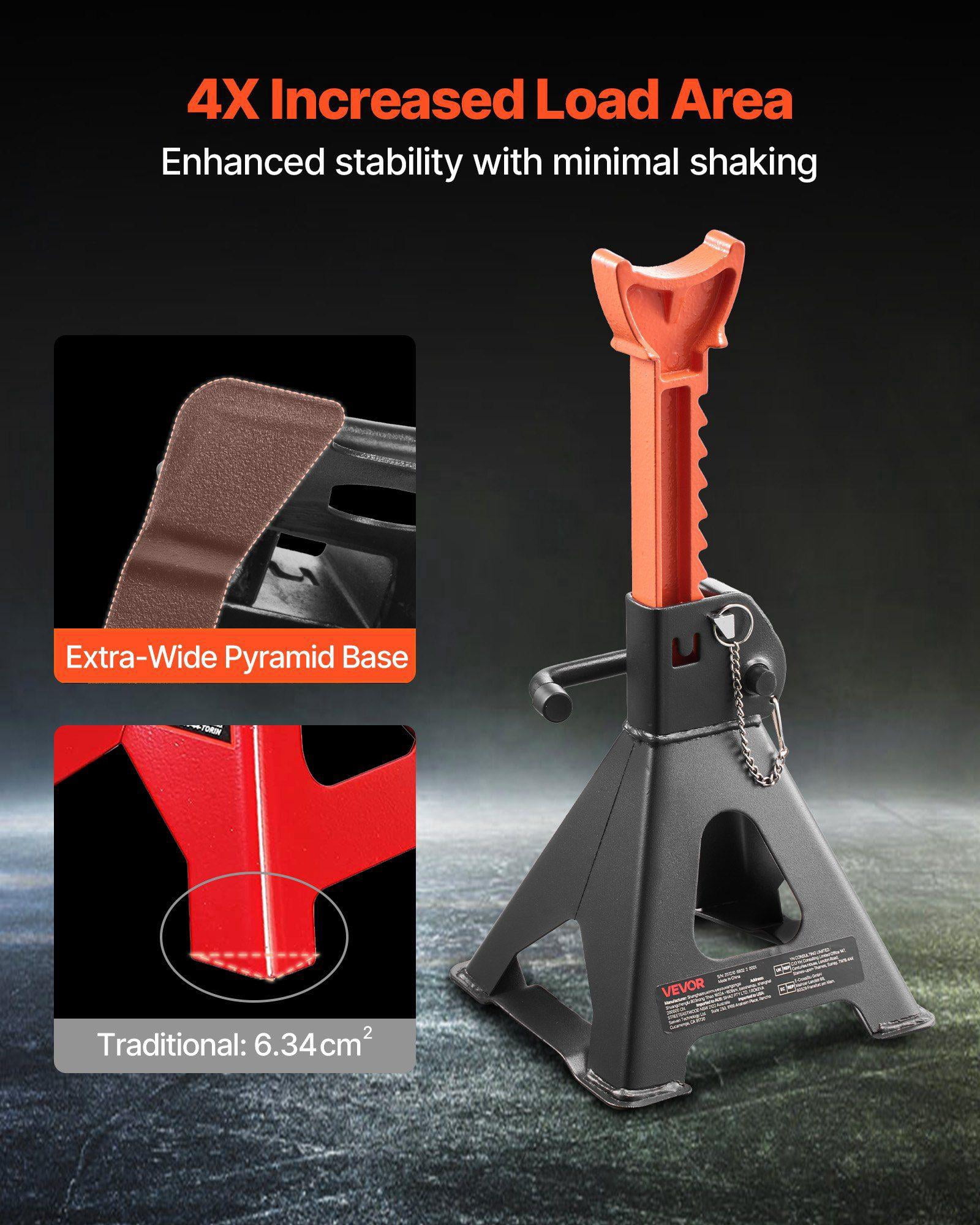 Heavy Duty 3 Ton 6600 lbs Capacity Steel Jack Stands Adjustable Height 10.8-16.3 in Double Locking for SUV Pickup Car UTV ATV 1 Pair Black Orange