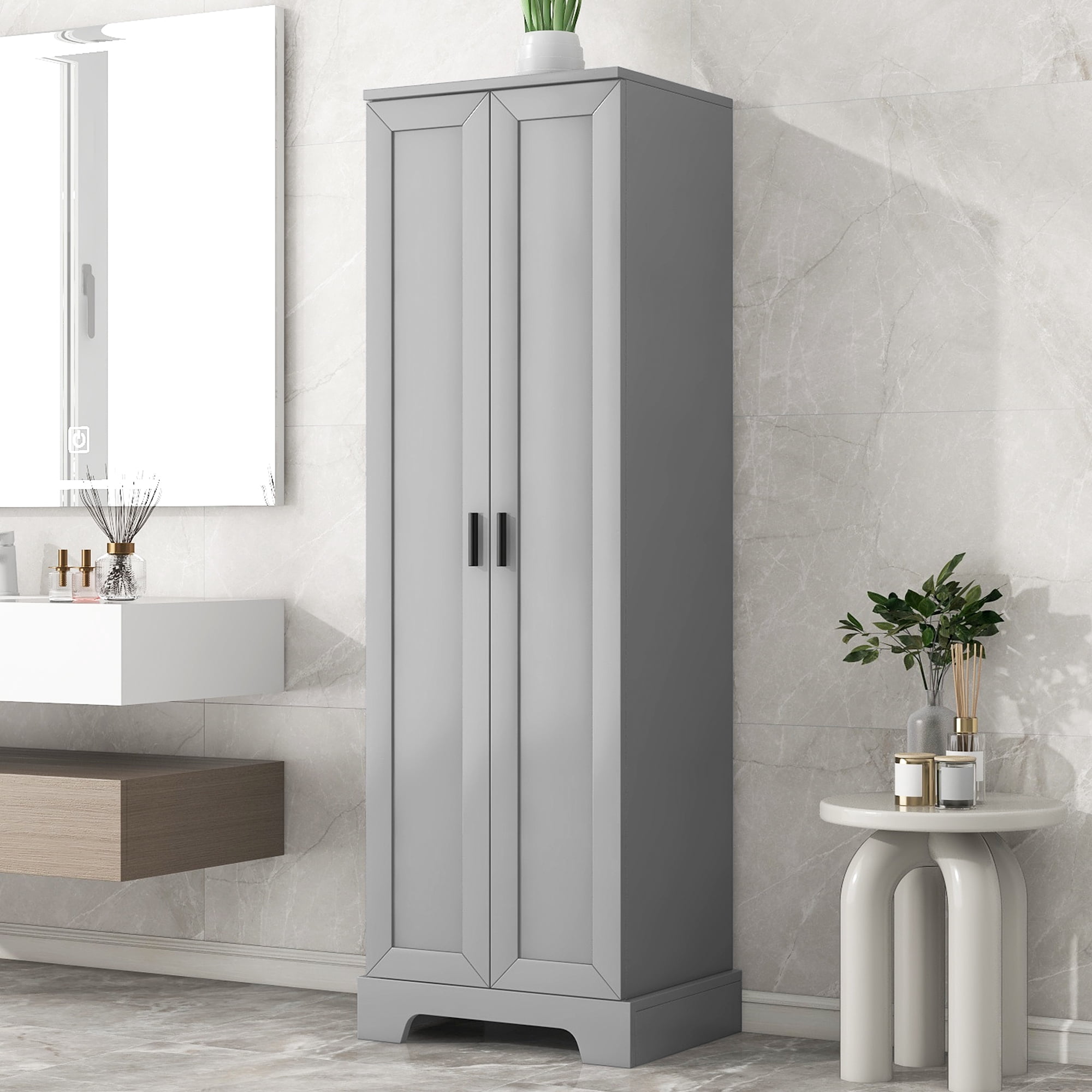 71" Tall Storage Cabinet with Two Doors 5 Layer Adjustable Shelf , MDF Board Floor Cabinet for Dinning Room ,Kitchen,Bathroom, Office