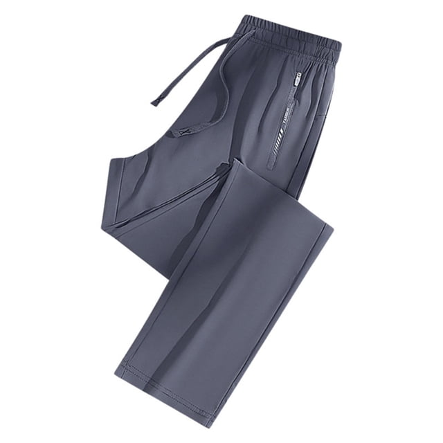 WEIYLL Men's Pants Oversized Loose Casual Ice Silk Elastic Straight Leg Jogging Drawstring Grey Trousers Size L