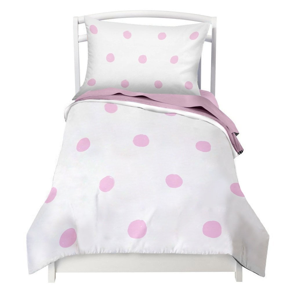 Pink Polka Dot Toddler Bedding Set 4 Piece