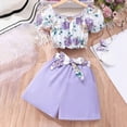 thumbnail image 2 of TOWED22 Toddler Girl Summer Outfits 2pcs Cute Crew Neck Short Sleeve Top Tee + Shorts Cute Clothing Sets for Baby Infant(Purple,7-8 Y), 2 of 9