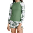 thumbnail image 2 of Girl's One Piece Swimsuits Color Block Cutout One Shoulder Bathing Suit with Mesh Cover Up 1 Piece Swimsuit Swimwear (Army Green,7-8 Years), 2 of 4
