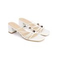 thumbnail image 3 of BLISSFUL STEP Bead Chunky Heels Slip on Slide Sandals for Women White (Size 6), 3 of 7