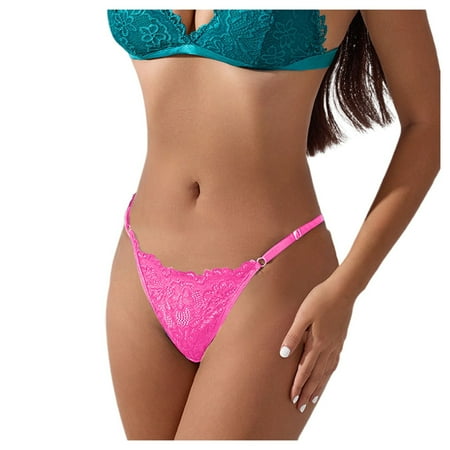 BYHONG Sexy Low Rise Lace See Through Adjustable Thong Panties for Women Panties for Women Pink L