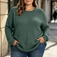 thumbnail image 4 of LEKWK Plus Size Tops for Women Long Sleeve Crewneck Oversized Tops Ribbed Knit Loose Fit Warm Cozy Lounge Fall Winter Outfits Army Green XXL, 4 of 9