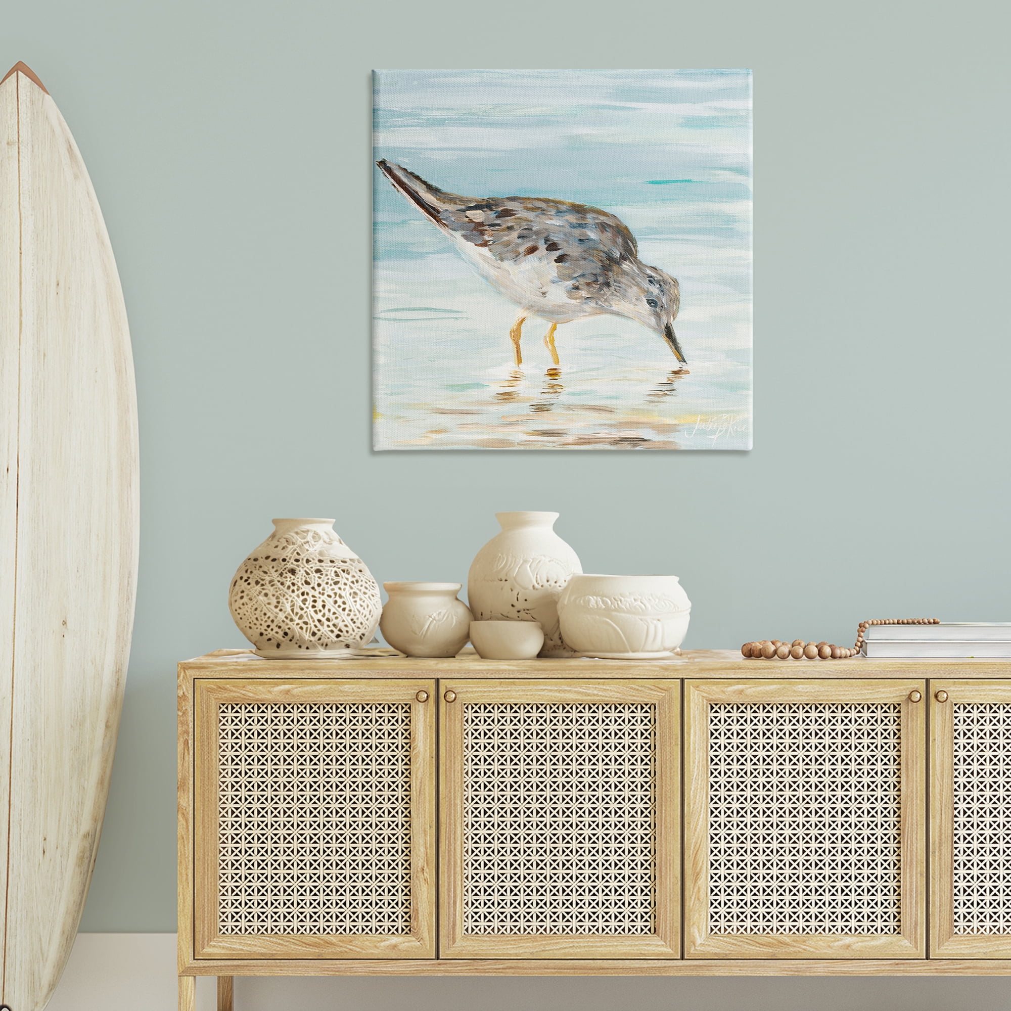 Stupell Industries Grey Beach Sandpiper Animals & Insects Painting Gallery Wrapped Canvas Art Print Wall Art, 36 x 36