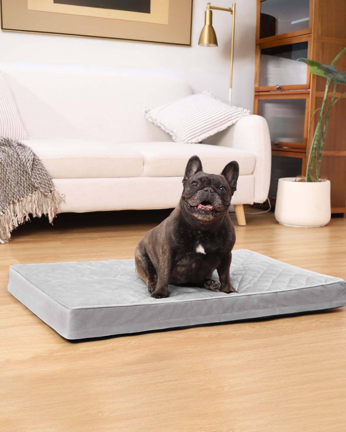 Orthopedic Dog Beds for Medium Dogs Waterproof Dog Bed with Removable Washable Cover and Non-Slip Bottom, Quilting Dog Bed for Crate, 29x18 Inch, Light Gray