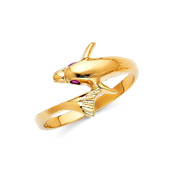 Solid 14k Yellow Gold Cubic Zirconia CZ Fashion Anniversary Dolphin Ring Size 10