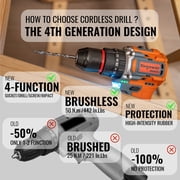 Brushless Cordless Drill Set, 16V 4-in-1 Electric Drill Driver with Impact Function, 50 N.m Drill Kit with 36 Accessories, 2 Batteries, Metal Chuck, 35 Torque Settings & Toolbox