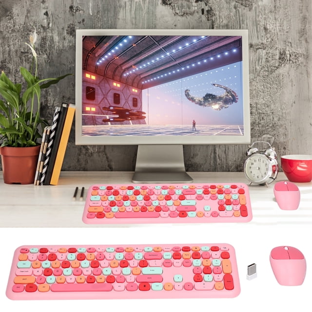 2.4G Wireless Keyboard and Mouse Combo, 110 Keys Full Size Ergonomic Retro Design, Silent Mute Keys, Plug & Play for PC,Mac,Laptop No Driver Needed