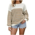 thumbnail image 2 of FDGIU Women's 2025 Winter Striped Color Block Sweater‌ - Long Sleeve Oversized Pullover, Loose Crewneck Comfy Knitted Top, 2 of 7