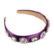 Unique Bargains Bling Rhinestone Headband Vintage Flowers Rhinestone Purple Satin Wide Edge Headband for Women, 1Pcs